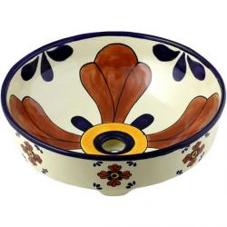 Blue Seville - Mexican Talavera Recessed Round Vessel Lavatory Sink