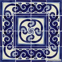 Ola Azul 16 Tiles - Talavera Mexican Decorative Tile Sets