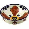 Blue Seville - Mexican Talavera Recessed Round Vessel Lavatory Sink