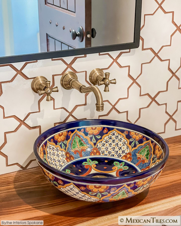 Mexican Tile - San Miguel Round Vessel Above-the-Counter Bathroom