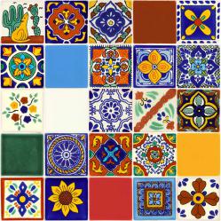 25 TILES Ceramic MEXICAN Talavera Handmade Tile 2x2 Clay Mexico Pottery 2-015