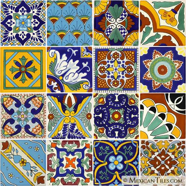 W130 Set of 25 Mexican Tiles Folk Art 4x4" Decorative
