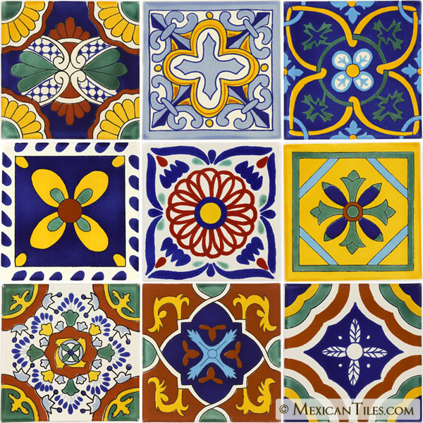 Mexican Tile - Set of 9 6"x 6" Mexican Talavera Tiles