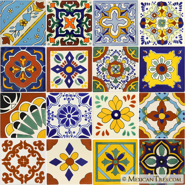 5"X5" FOUR TILES Hand Painted Mexican Talavera Clay Indoor Outdoor Accent Tile