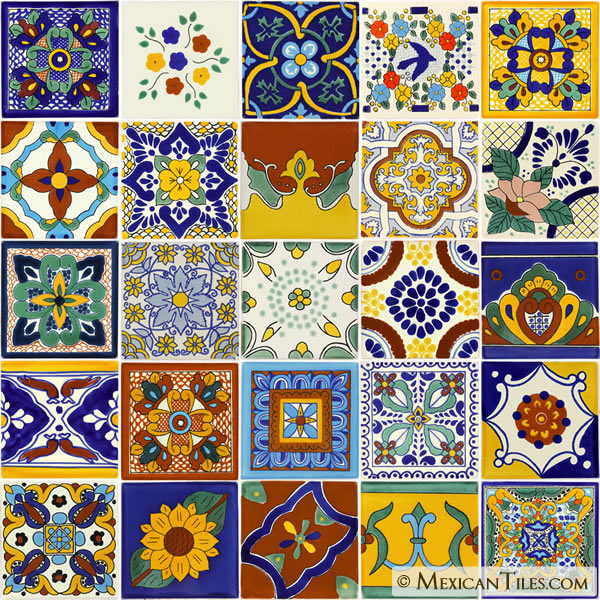 Mexican Tile - Set of 25 4¼" x 4¼" Mexican Talavera Tiles